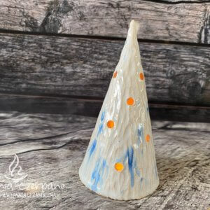 Lampion ceramiczny Choinka “S” Biało-niebieska